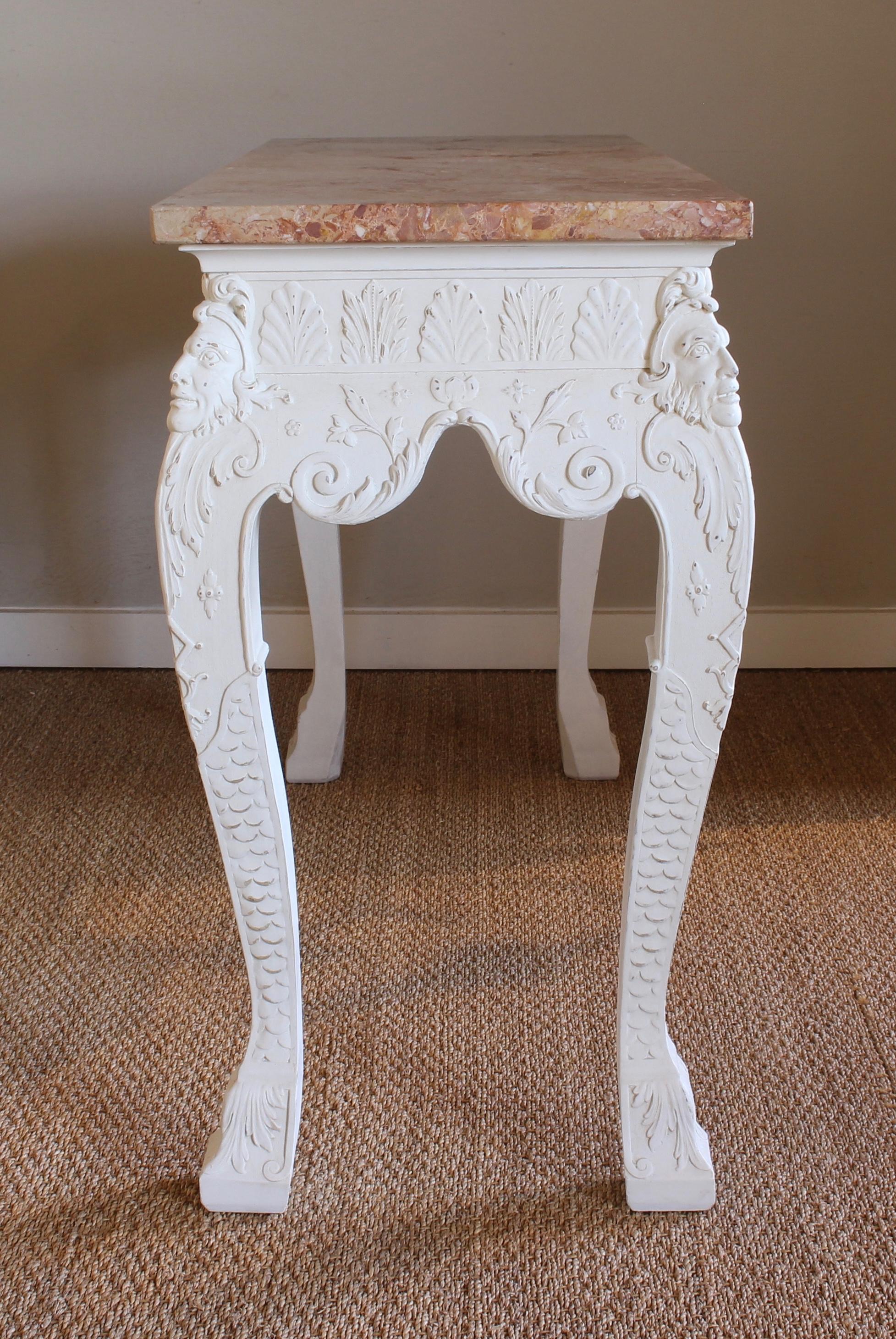 Mid-20th Century Pair of George III Style Marble-Top Console Tables