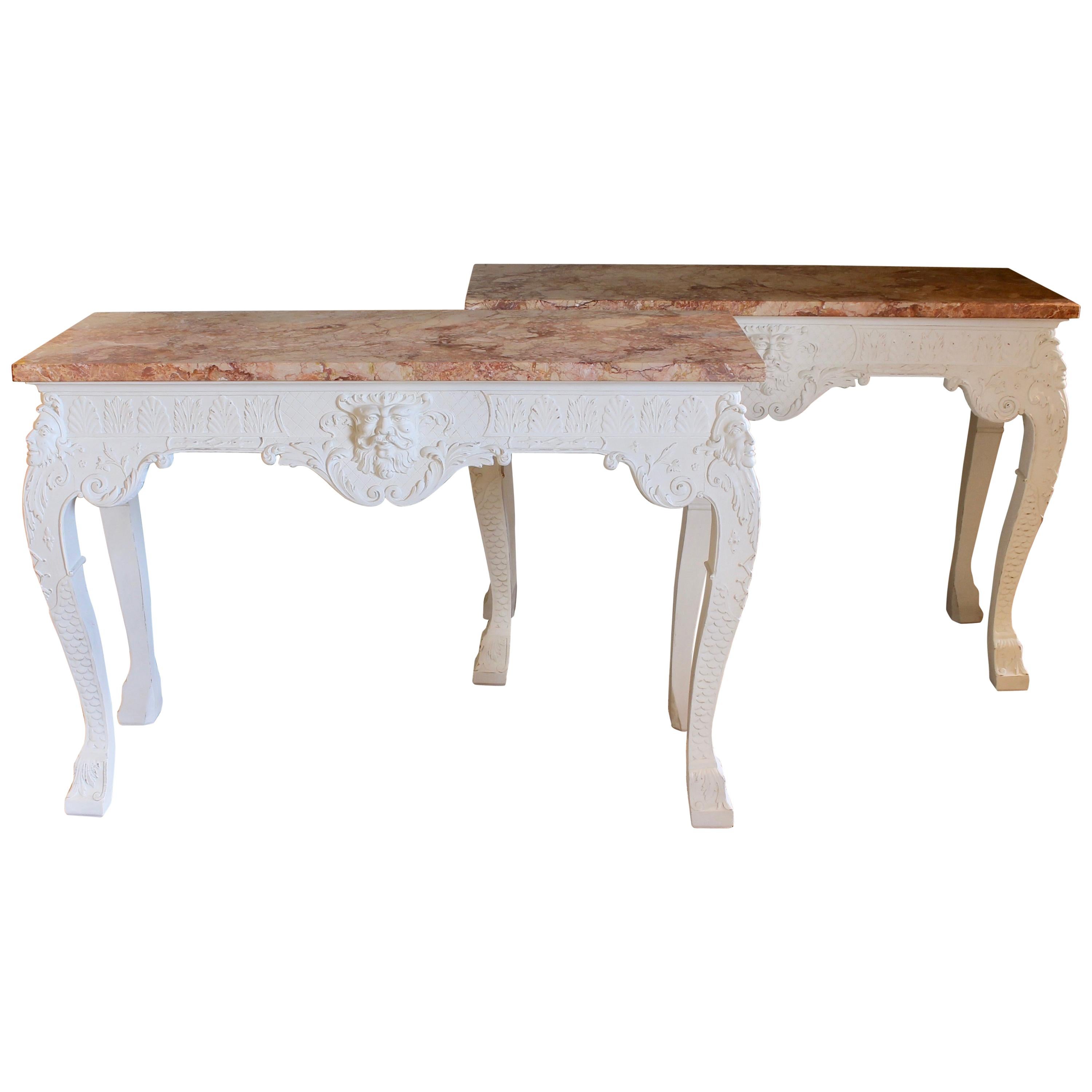 Pair of George III Style Marble-Top Console Tables