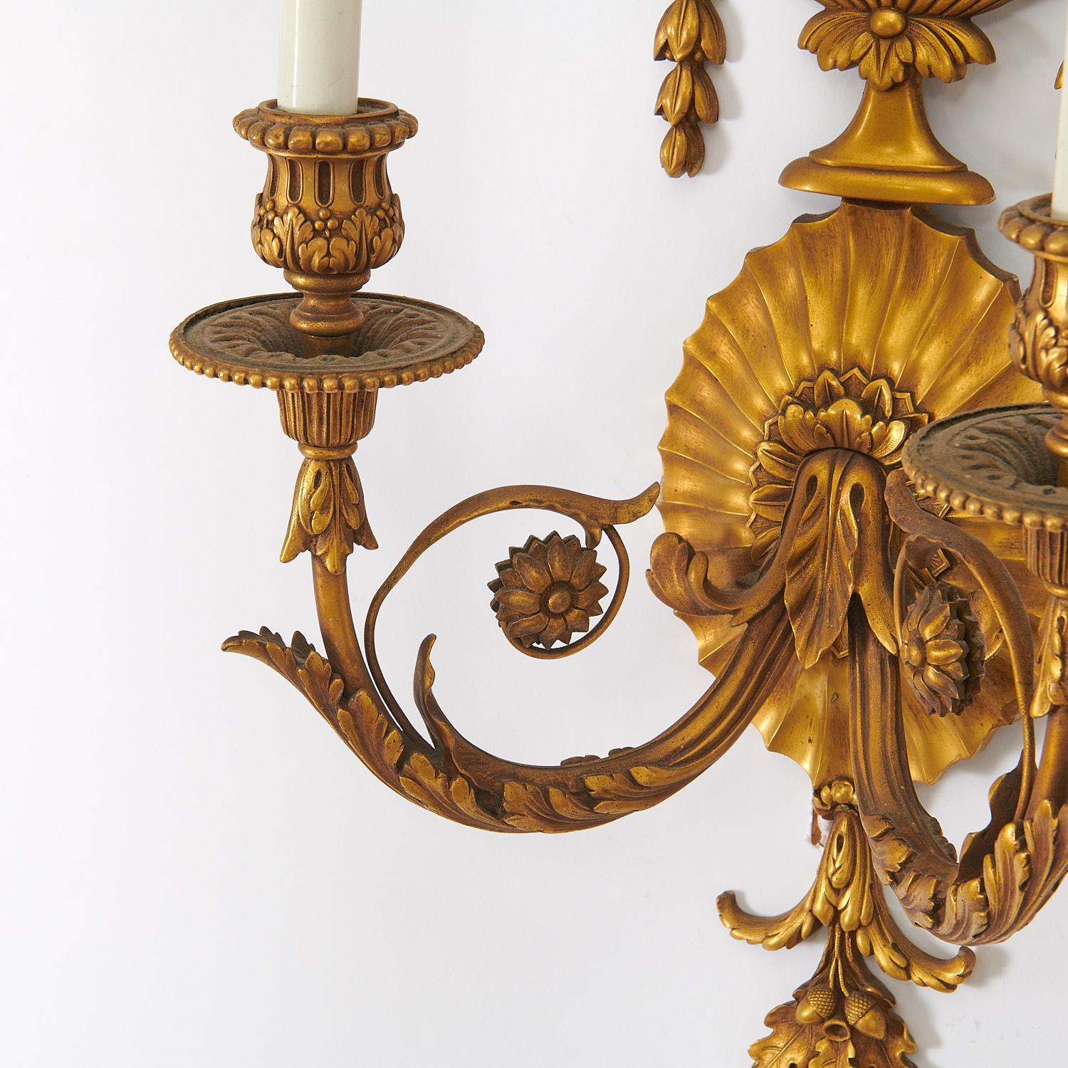 French Pair of George III Style Ormolu Wall Light Sconces by E.F. Caldwell For Sale