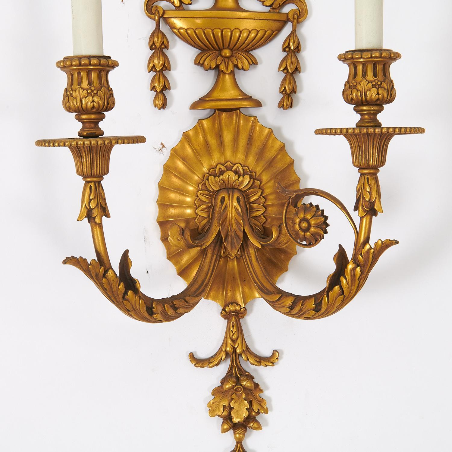 Gilt Pair of George III Style Ormolu Wall Light Sconces by E.F. Caldwell For Sale