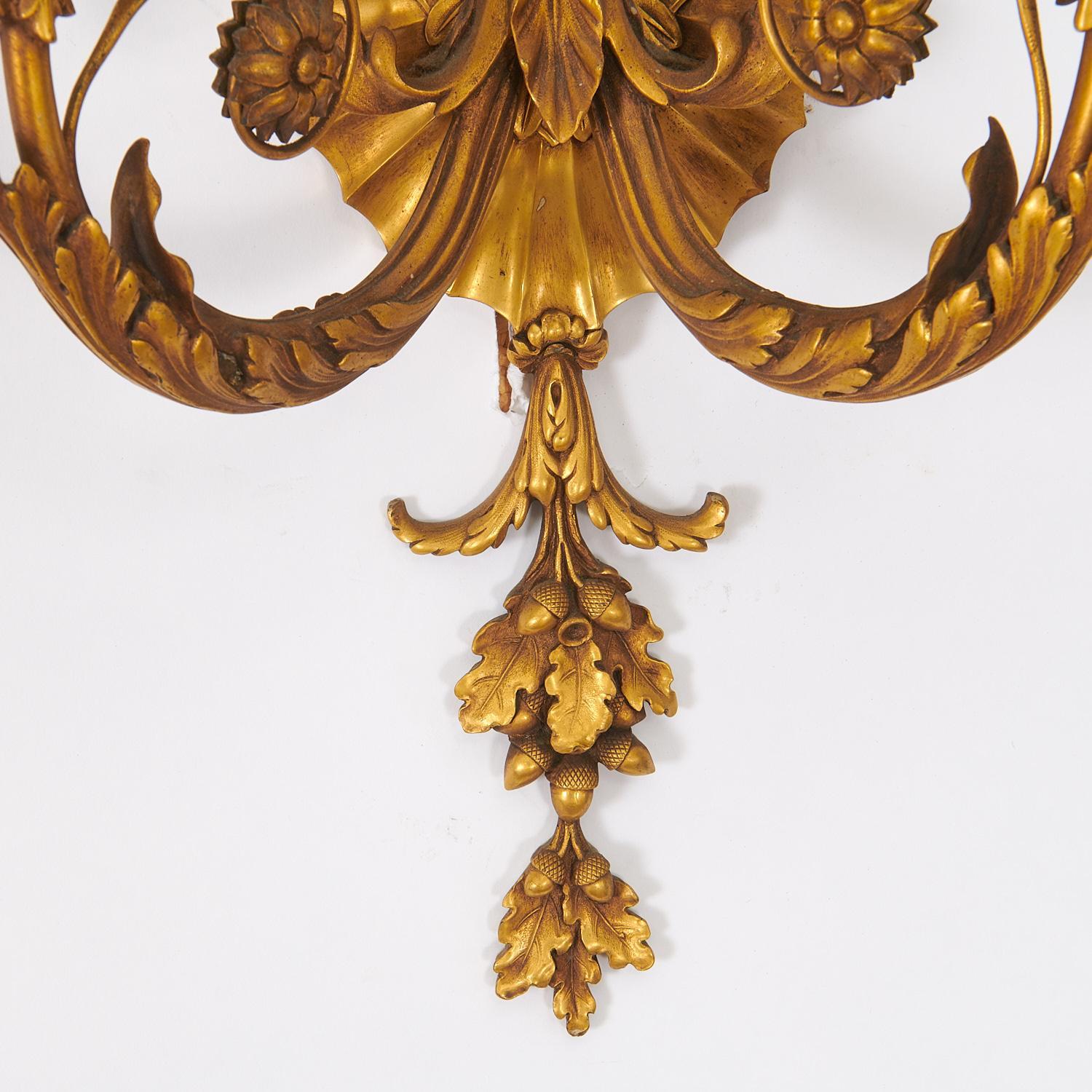 20th Century Pair of George III Style Ormolu Wall Light Sconces by E.F. Caldwell For Sale