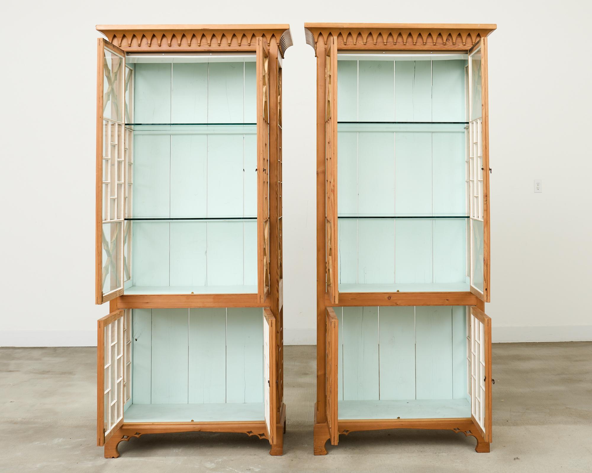 Pair of George III Style Pine Chinese Chippendale Bookcases For Sale 6