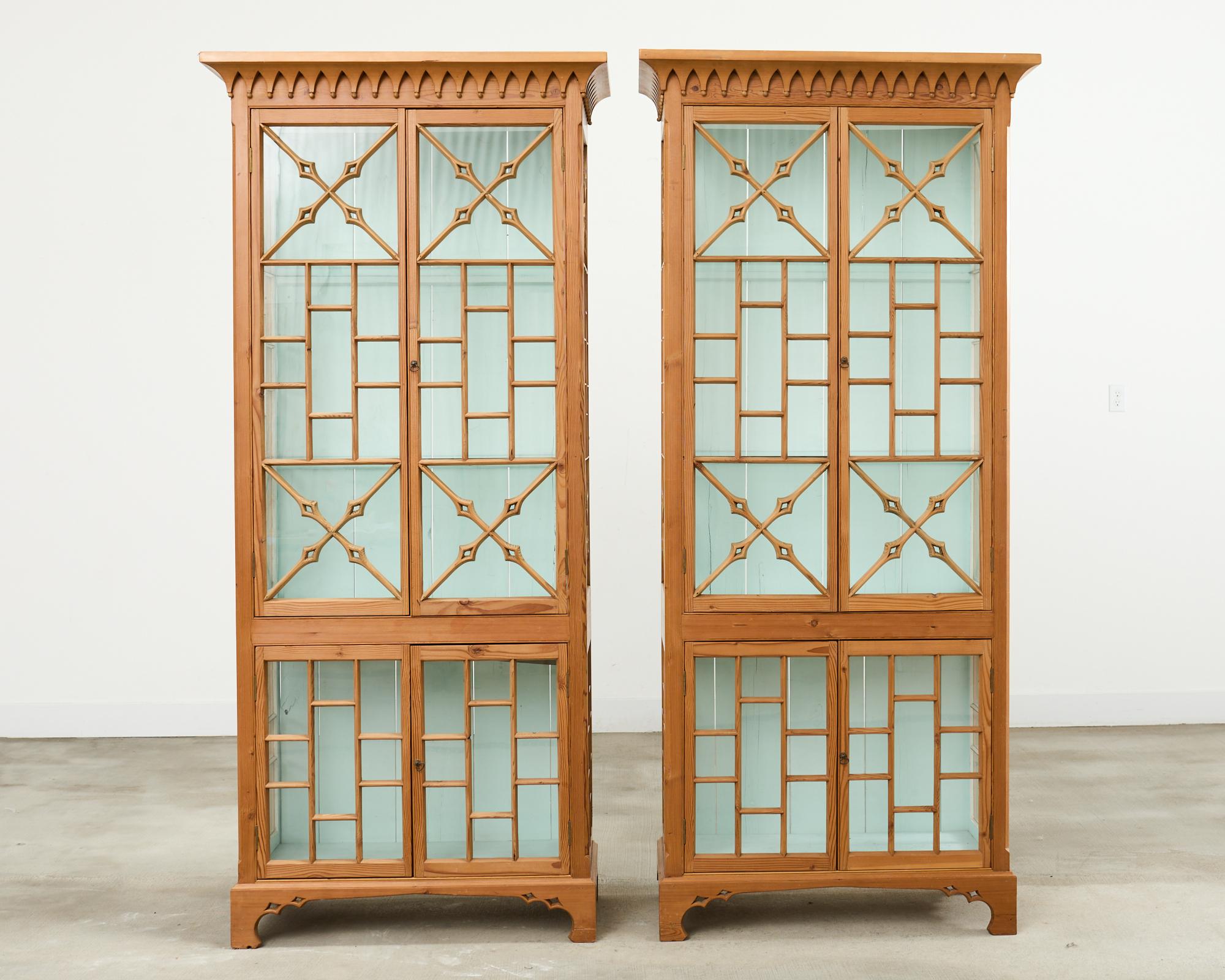 Georgian Pair of George III Style Pine Chinese Chippendale Bookcases For Sale