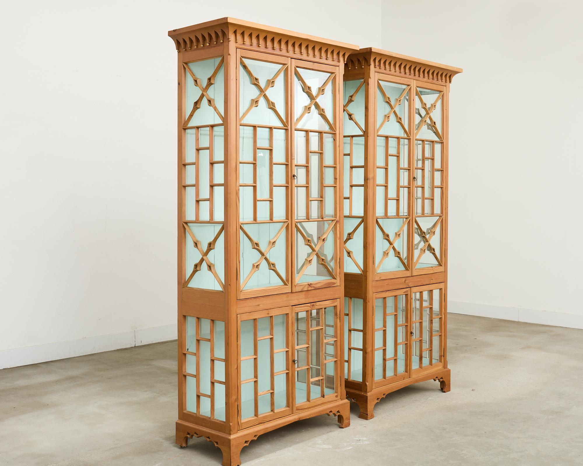 English Pair of George III Style Pine Chinese Chippendale Bookcases For Sale
