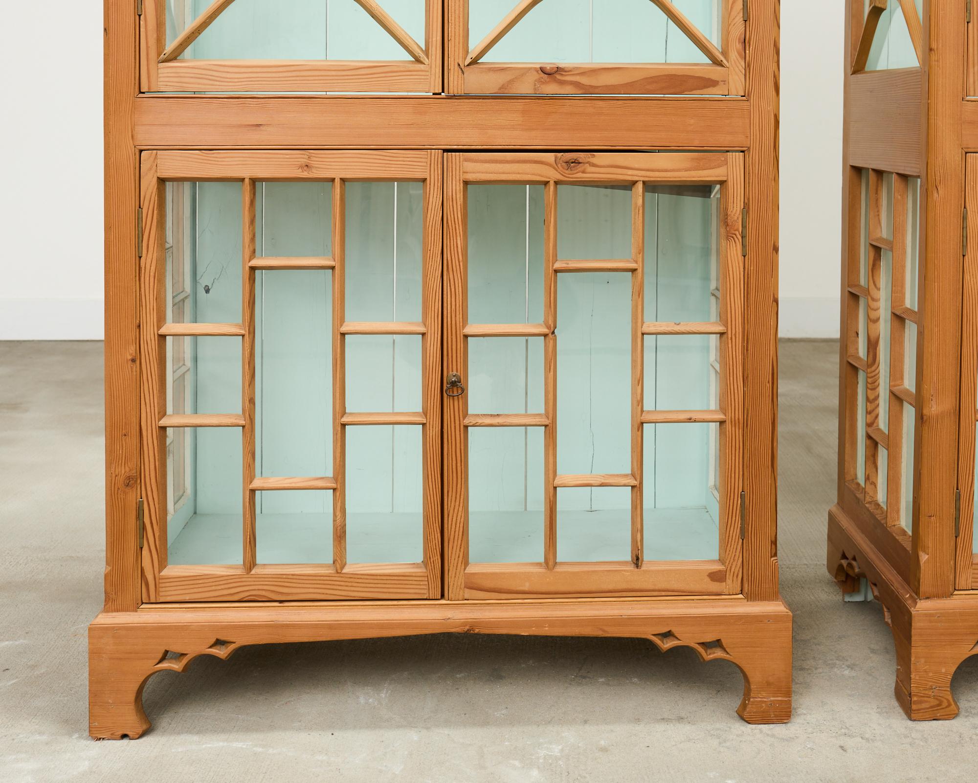 Pair of George III Style Pine Chinese Chippendale Bookcases For Sale 1