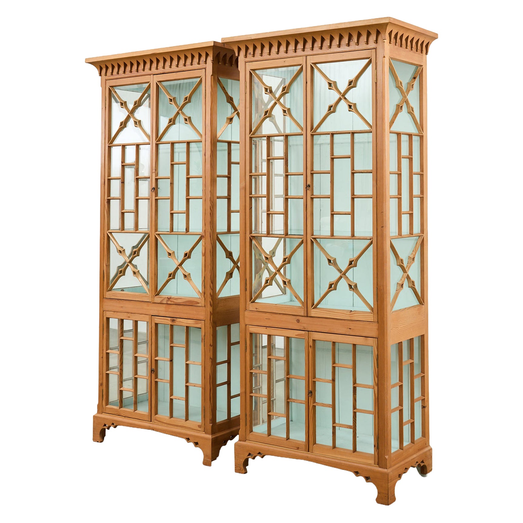 Pair of George III Style Pine Chinese Chippendale Bookcases For Sale