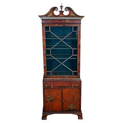 A George III Style Scarlet Japanned & Chinoiserie Decorated Display Cabinets