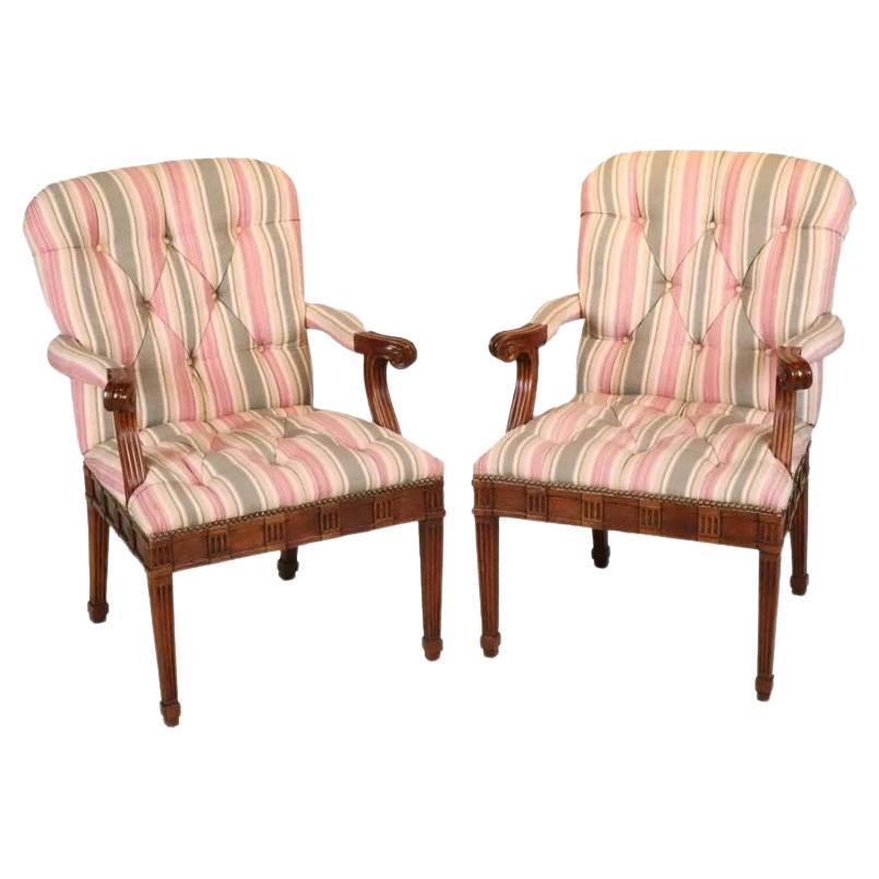 Pair of George III Style Tufted Armchairs For Sale