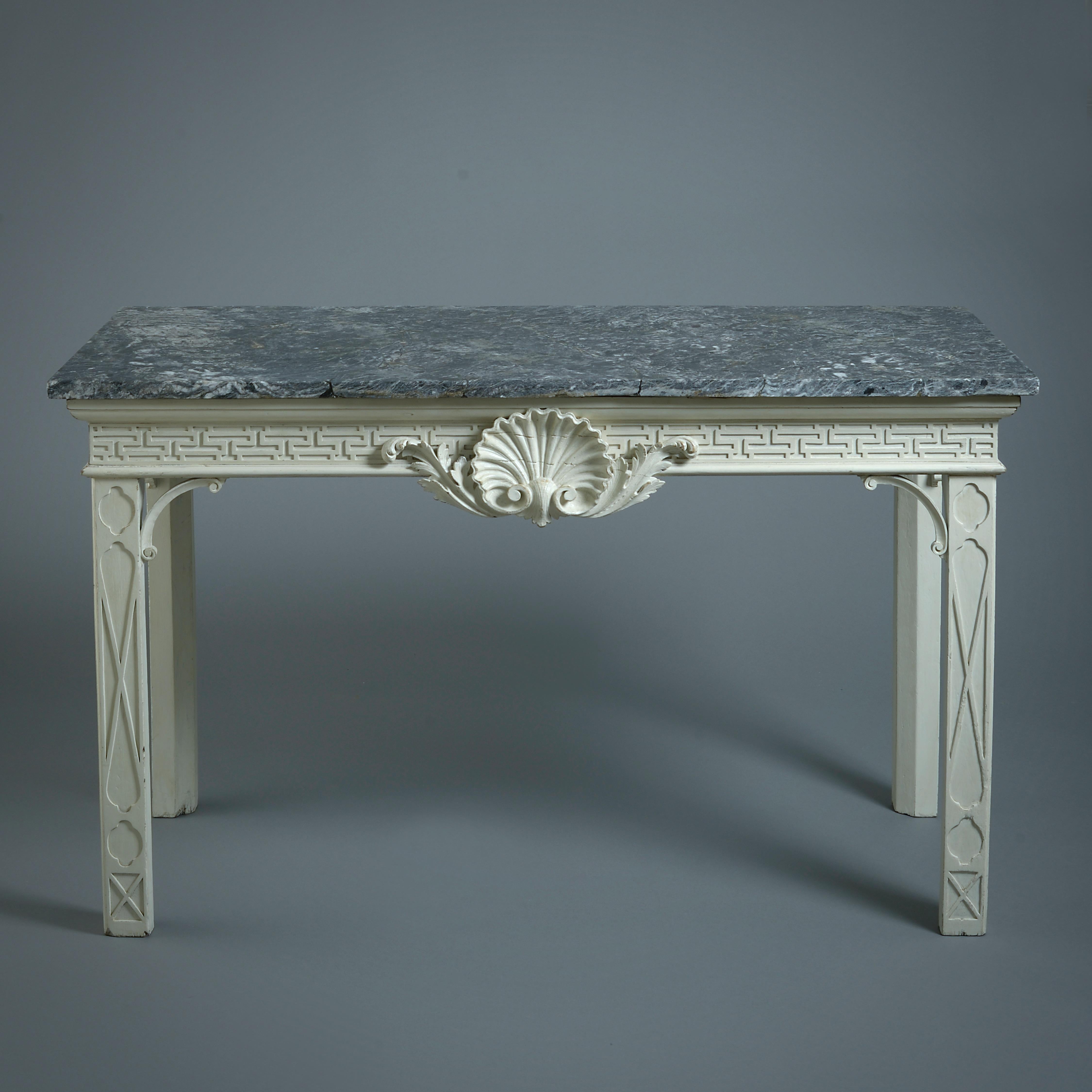Marble Pair of George III White-Painted Side Tables For Sale