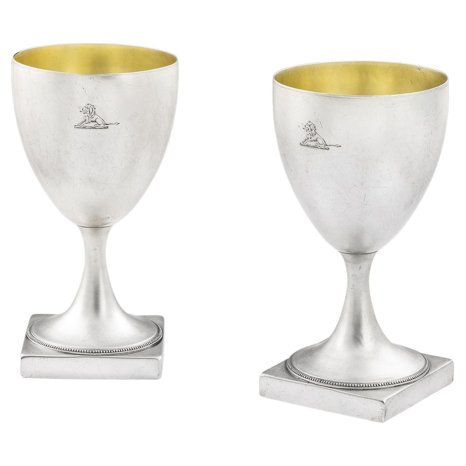 Pair of George III Wine Goblets Made in London by Hester Bateman, 1788 For Sale