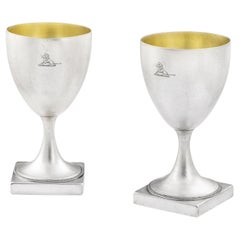 Antique Pair of George III Wine Goblets Made in London by Hester Bateman, 1788