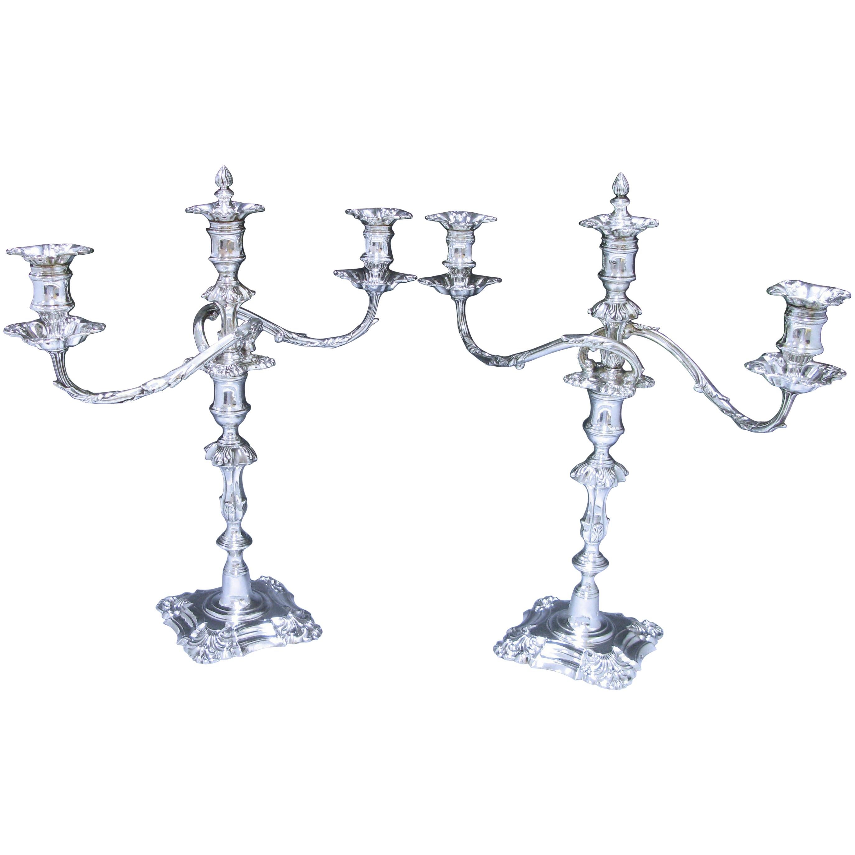 Pair of George iv Antique Silver Three-Light Candelabra For Sale