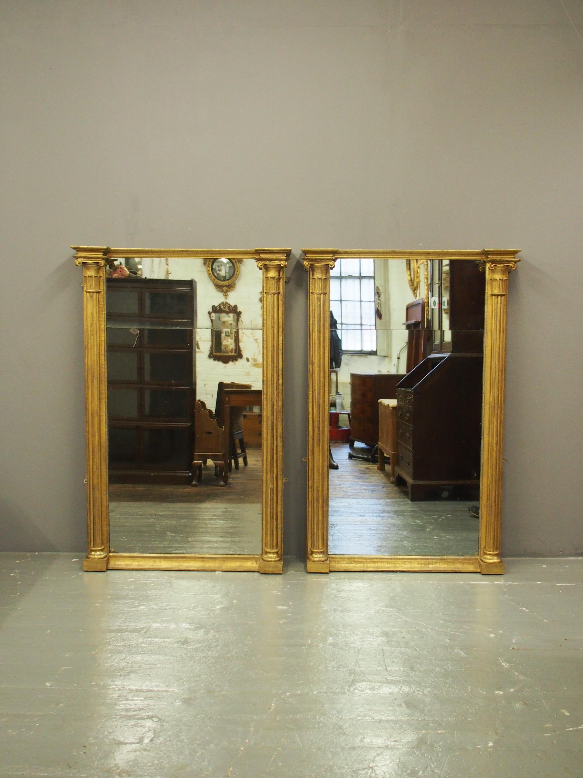 Giltwood Pair of George IV Carved and Gilded Pier Mirrors
