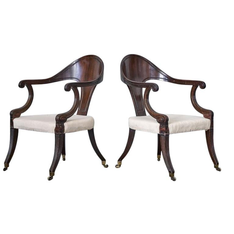 Pair of George IV Faux Rosewood Klismos Chairs