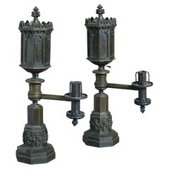 Paar gotische Bronze-Rosettenlampen von Georg IV.