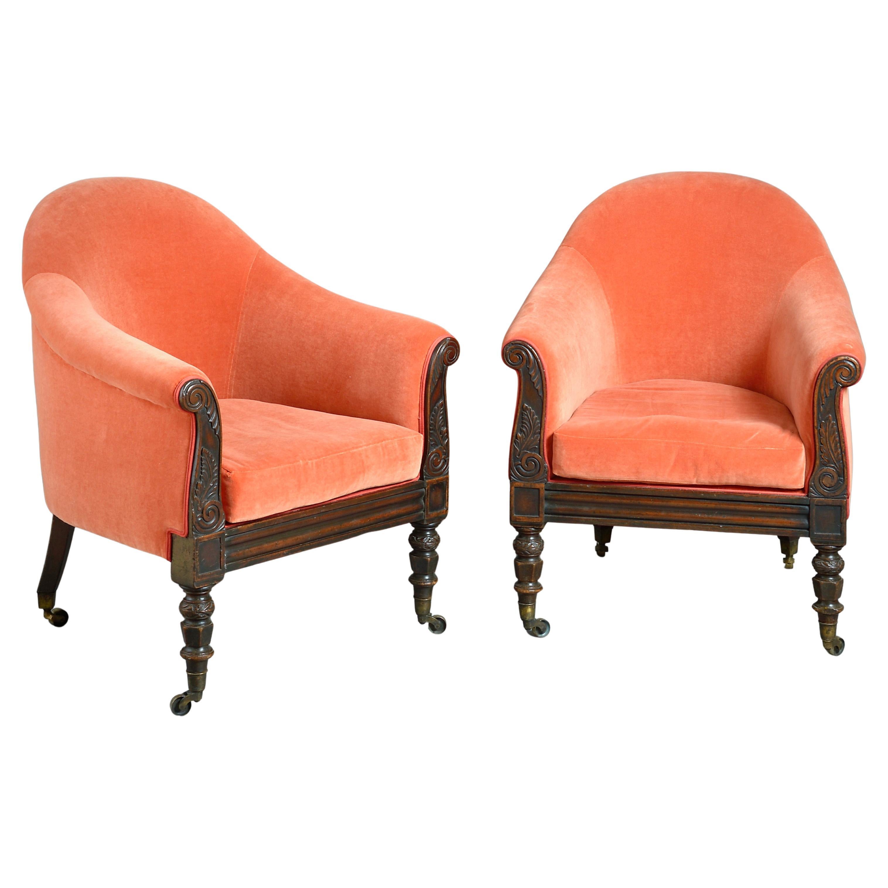 Pair of George IV Mahogany Bergeres