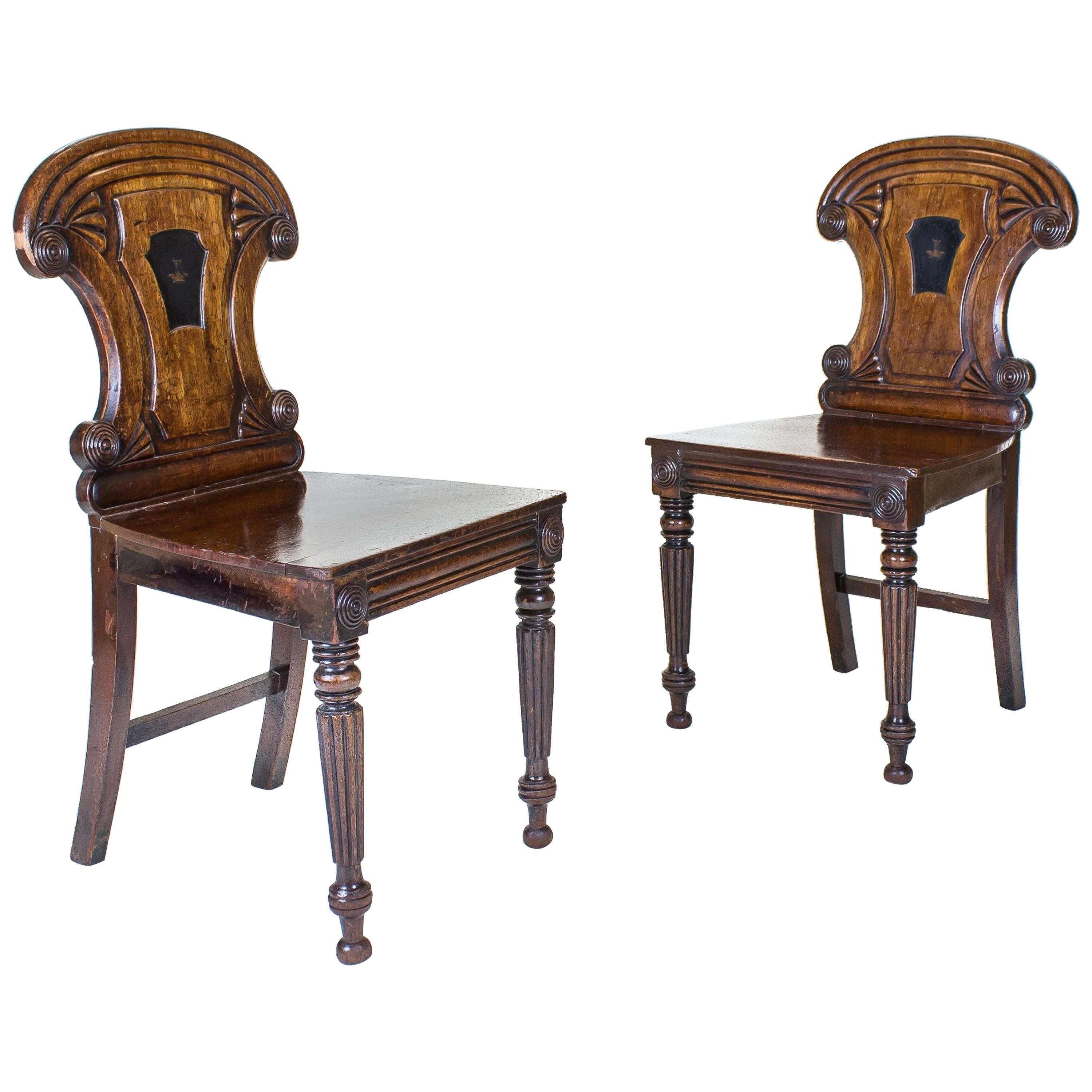 Pair of George iv Mahogany Hall Chairs For Sale