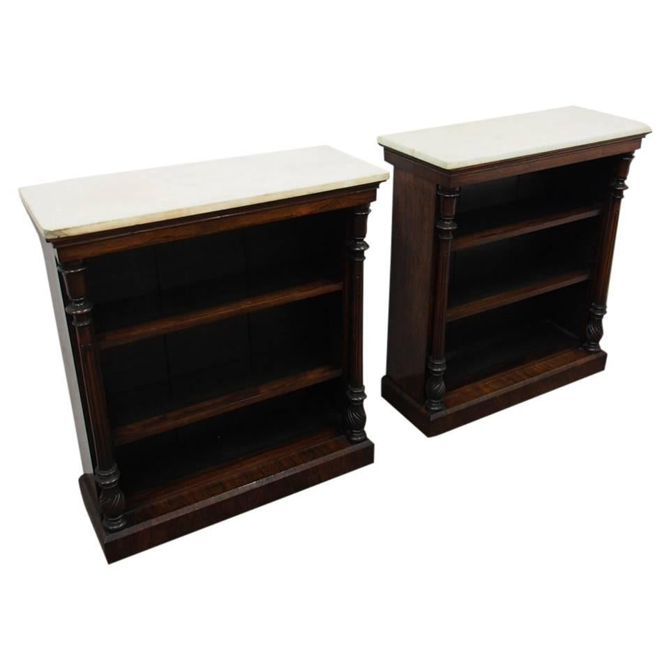 Pair of George IV Rosewood and Marble-Top Open Bookcases, circa 1820