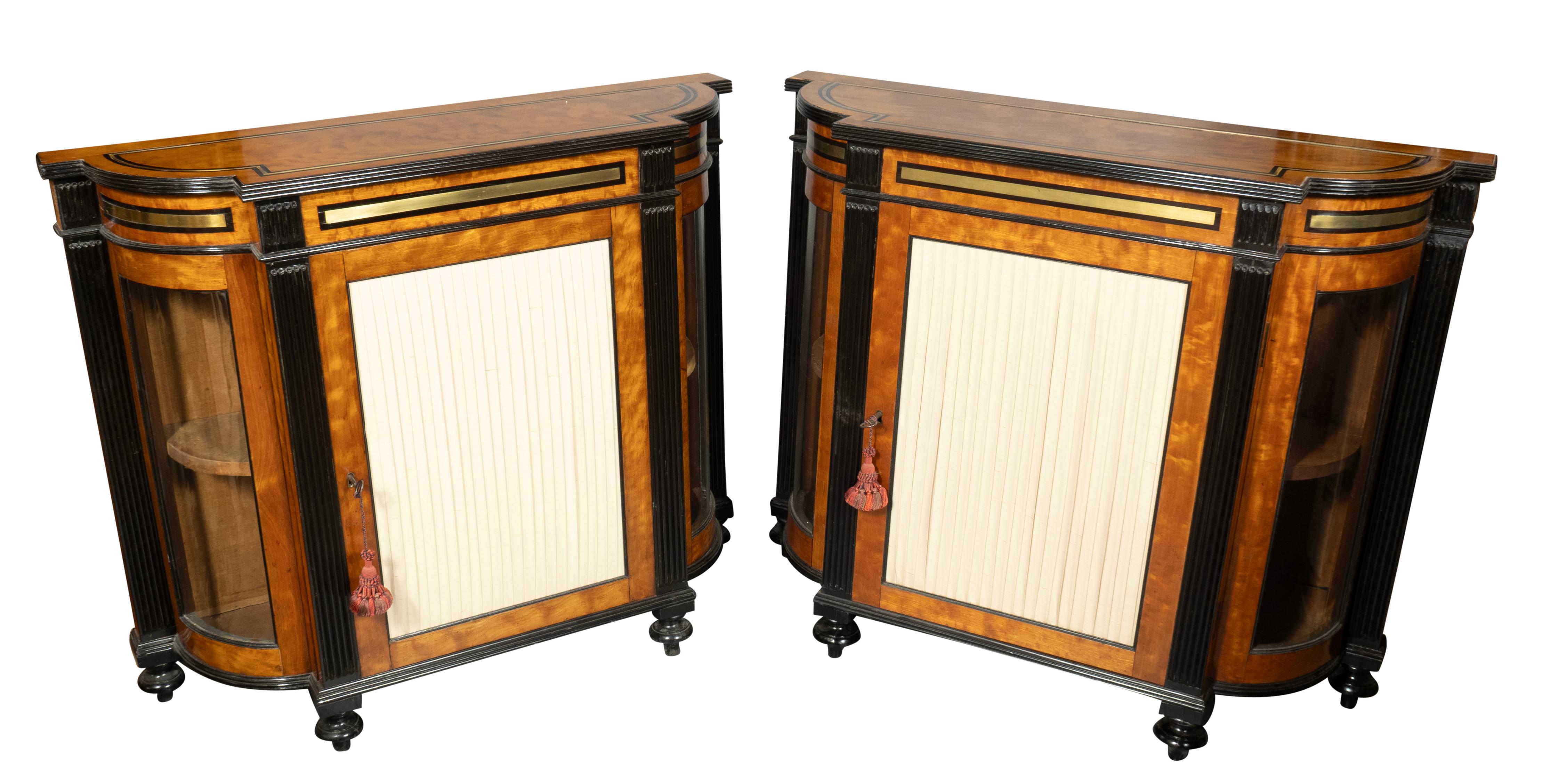 English Pair Of George IV Satinwood And Ebonized Cabinets For Sale