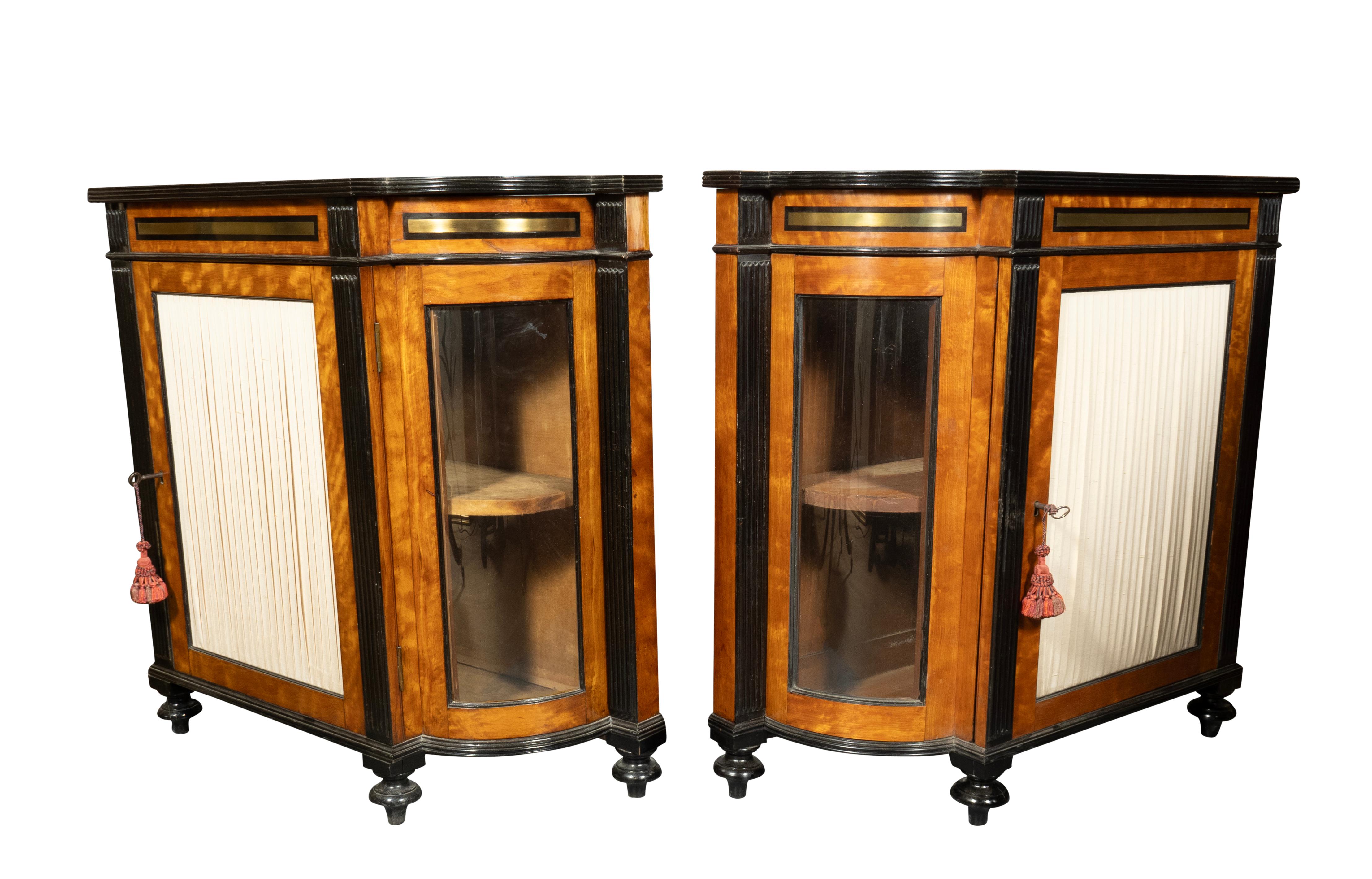 Pair Of George IV Satinwood And Ebonized Cabinets In Good Condition For Sale In Essex, MA
