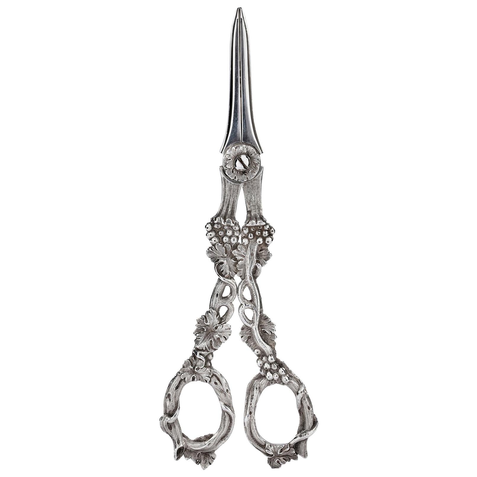 Pair of George IV Silver Grape Scissors For Sale