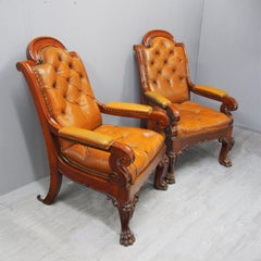 Pair of George IV Tan Leather Armchairs