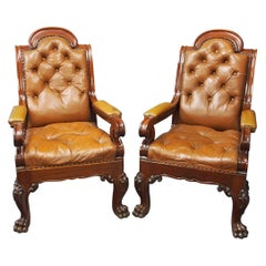Pair of George IV Tan Leather Armchairs