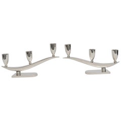 Pair of George Jensen Style Sterling Silver Candlesticks