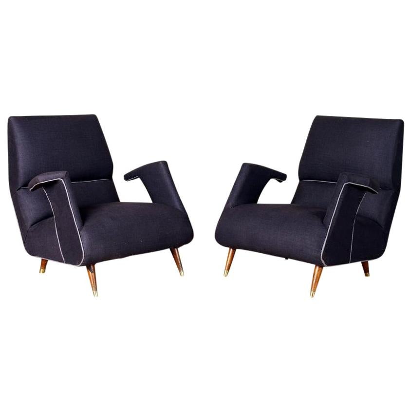 Pair of George Jetson Style Upholstered Club Chairs For Sale