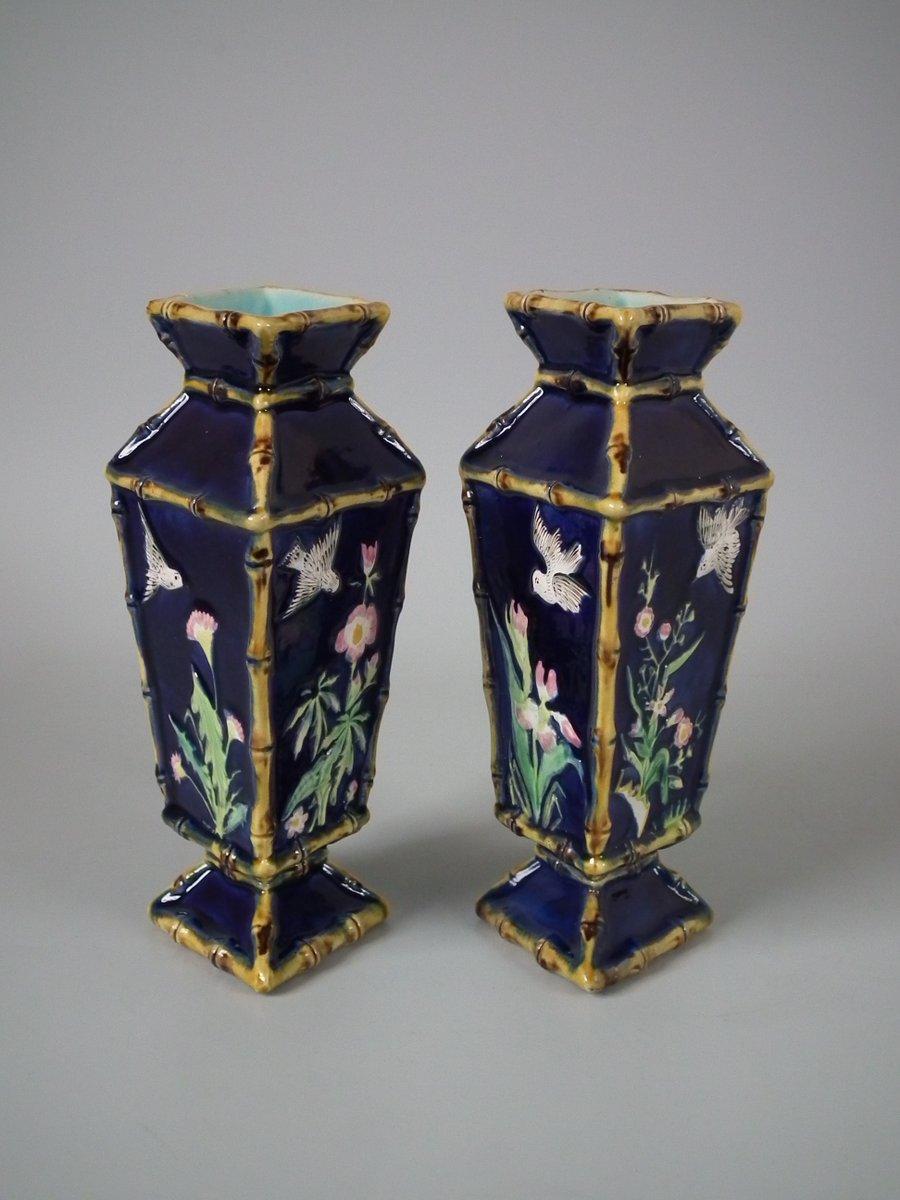 Pair of George Jones Majolica Diamond Shaped Vases 2