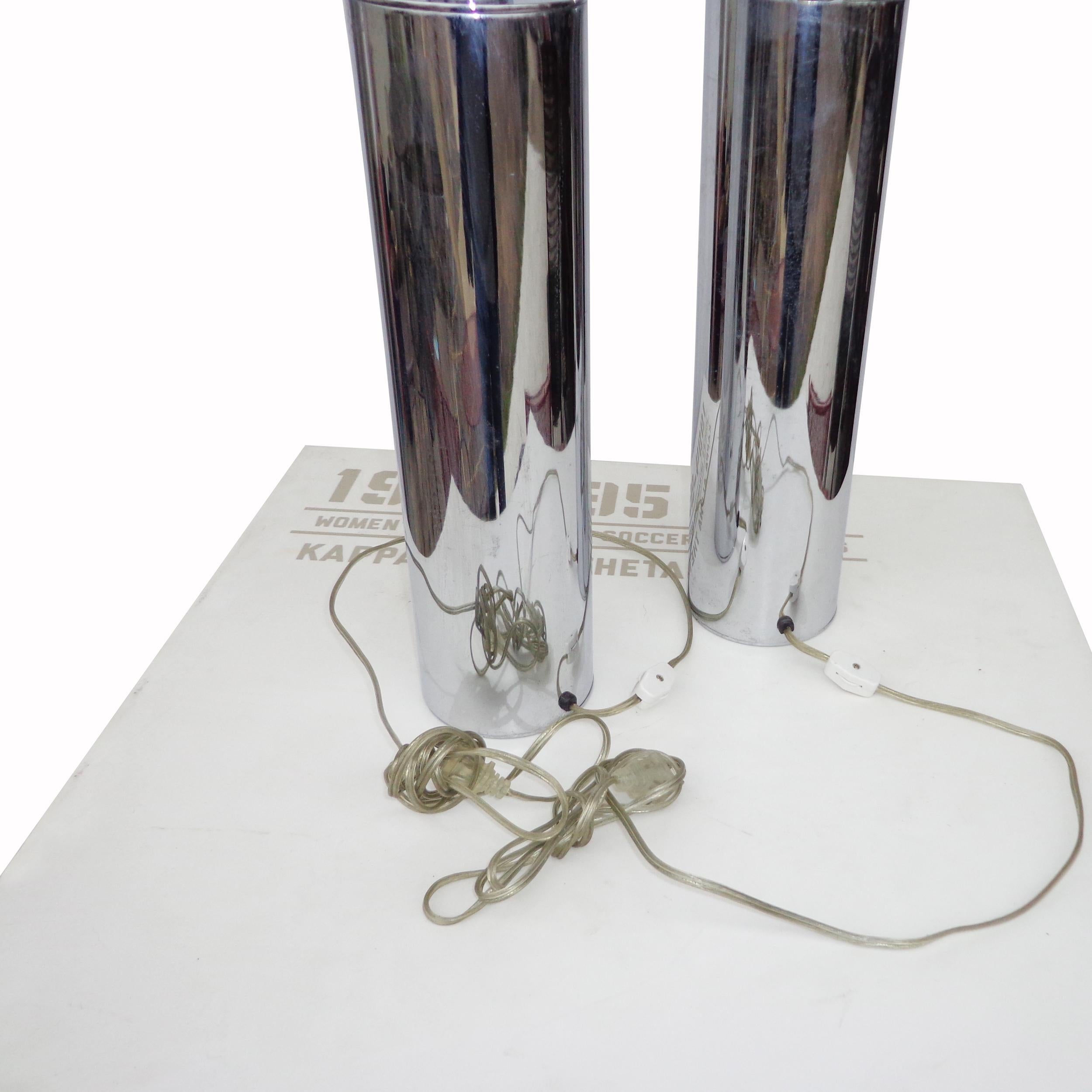 American Pair of George Kovacs Chrome Cylinder Lamps For Sale
