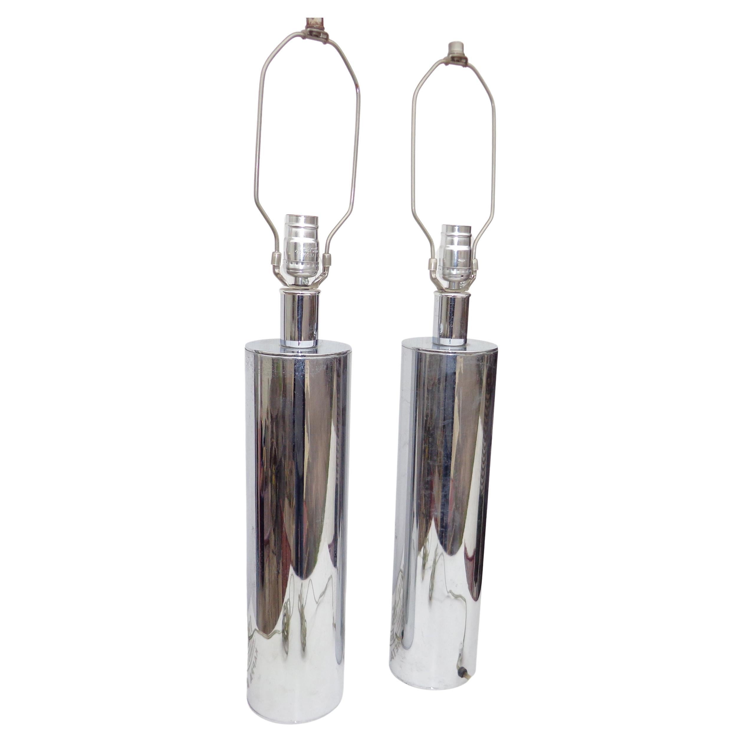 Pair of George Kovacs Chrome Cylinder Lamps For Sale