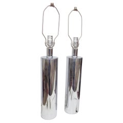 Pair of George Kovacs Chrome Cylinder Lamps
