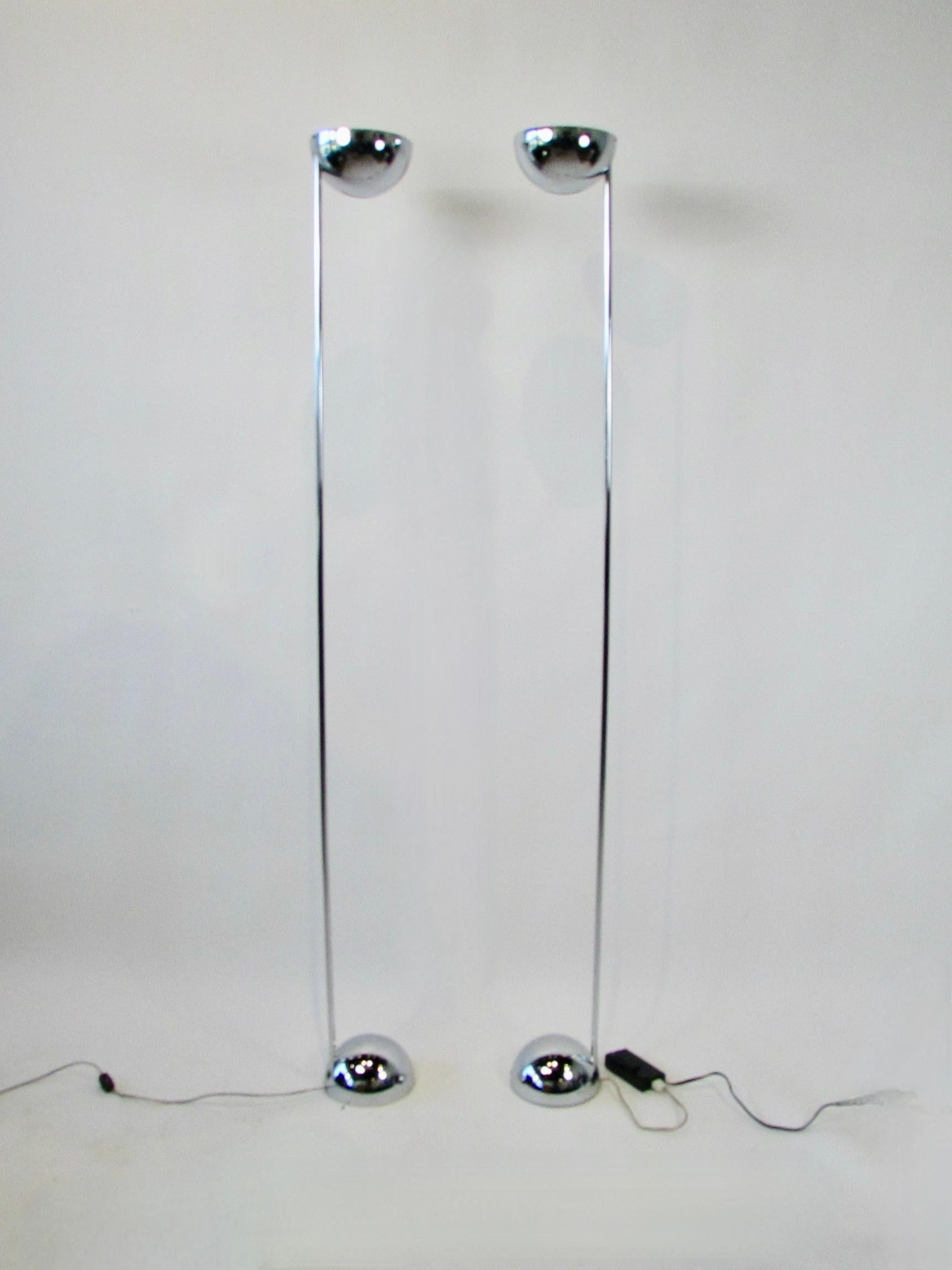 Pair of George Kovacs Post Modern Chrome Torchieres In Good Condition For Sale In Ferndale, MI