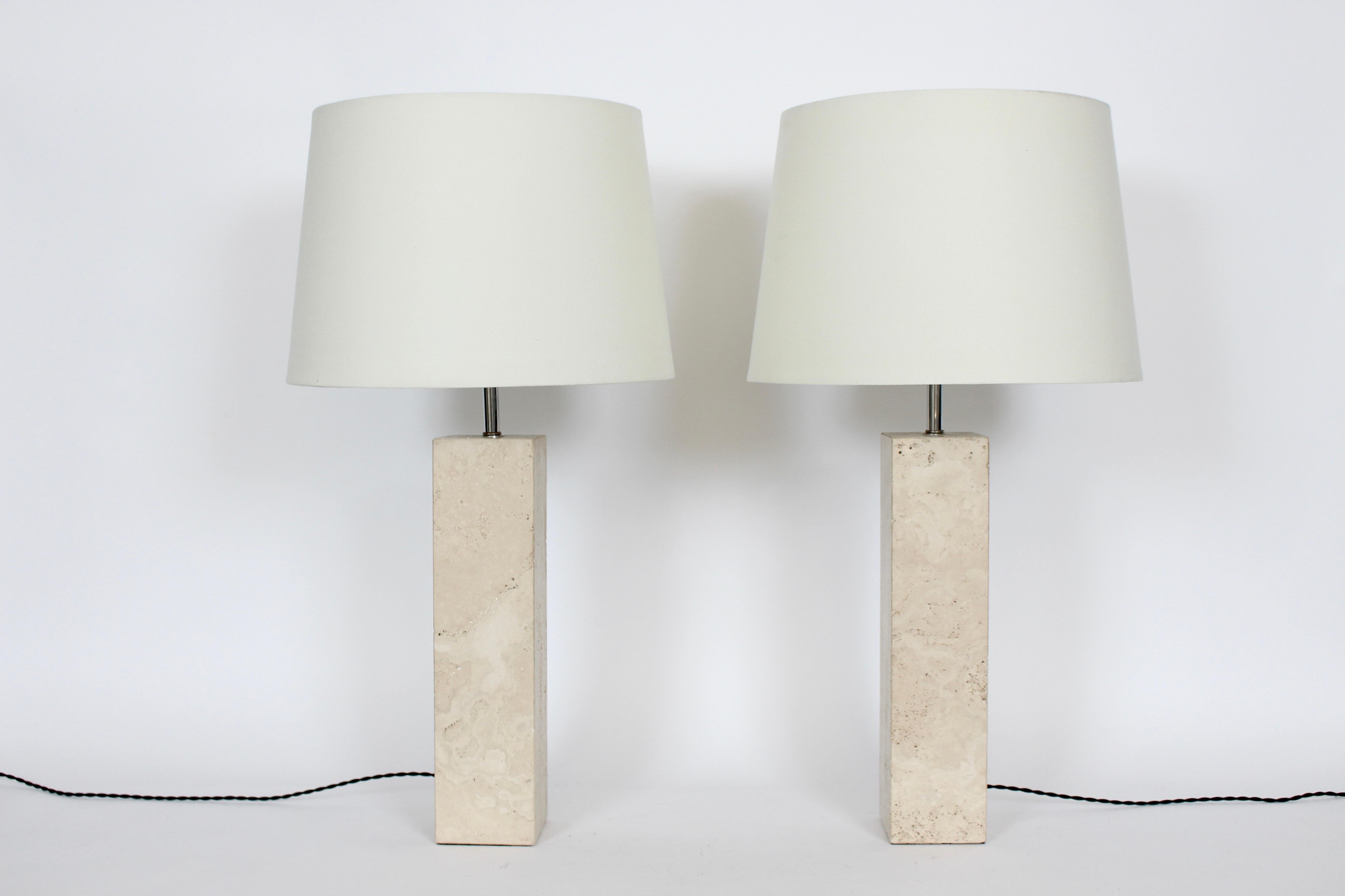Pair of George Kovacs Solid Travertine Table Lamps, 1970's 13