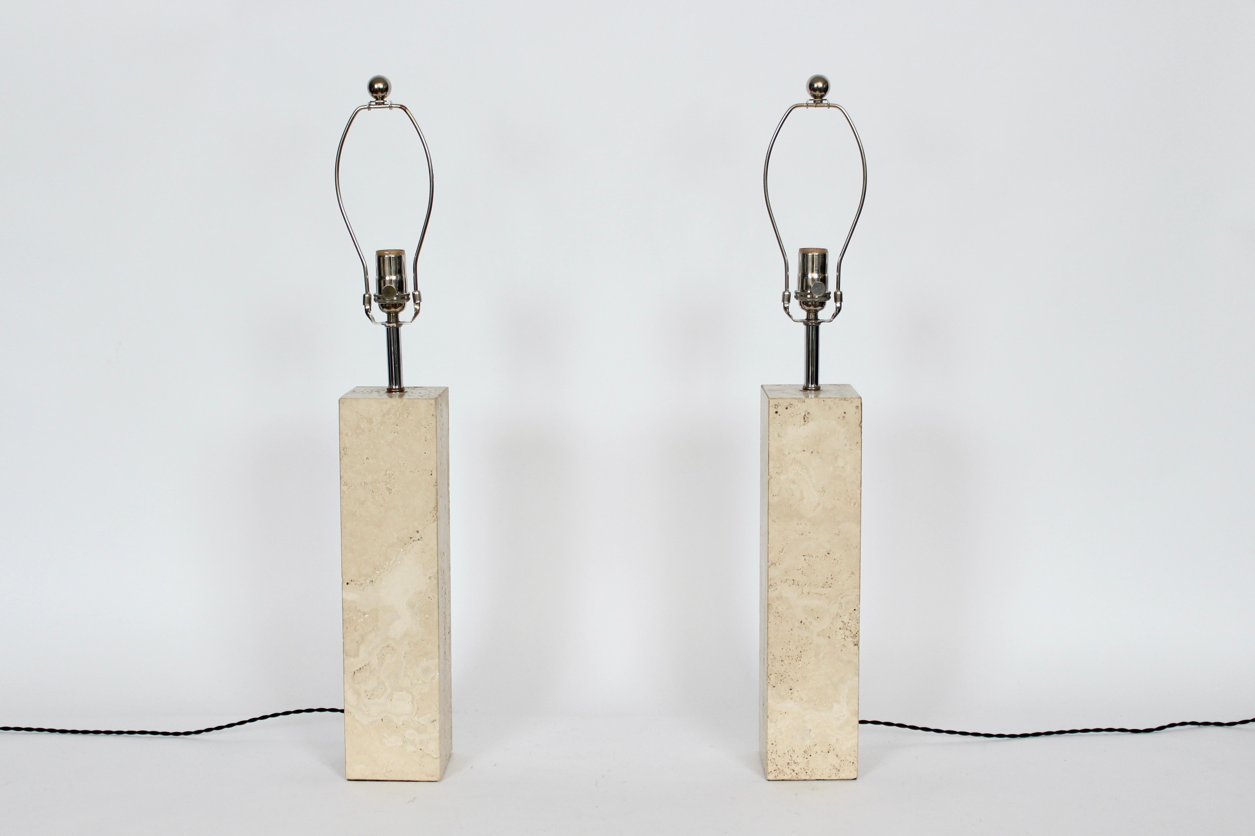 American Pair of George Kovacs Solid Travertine Table Lamps, 1970's