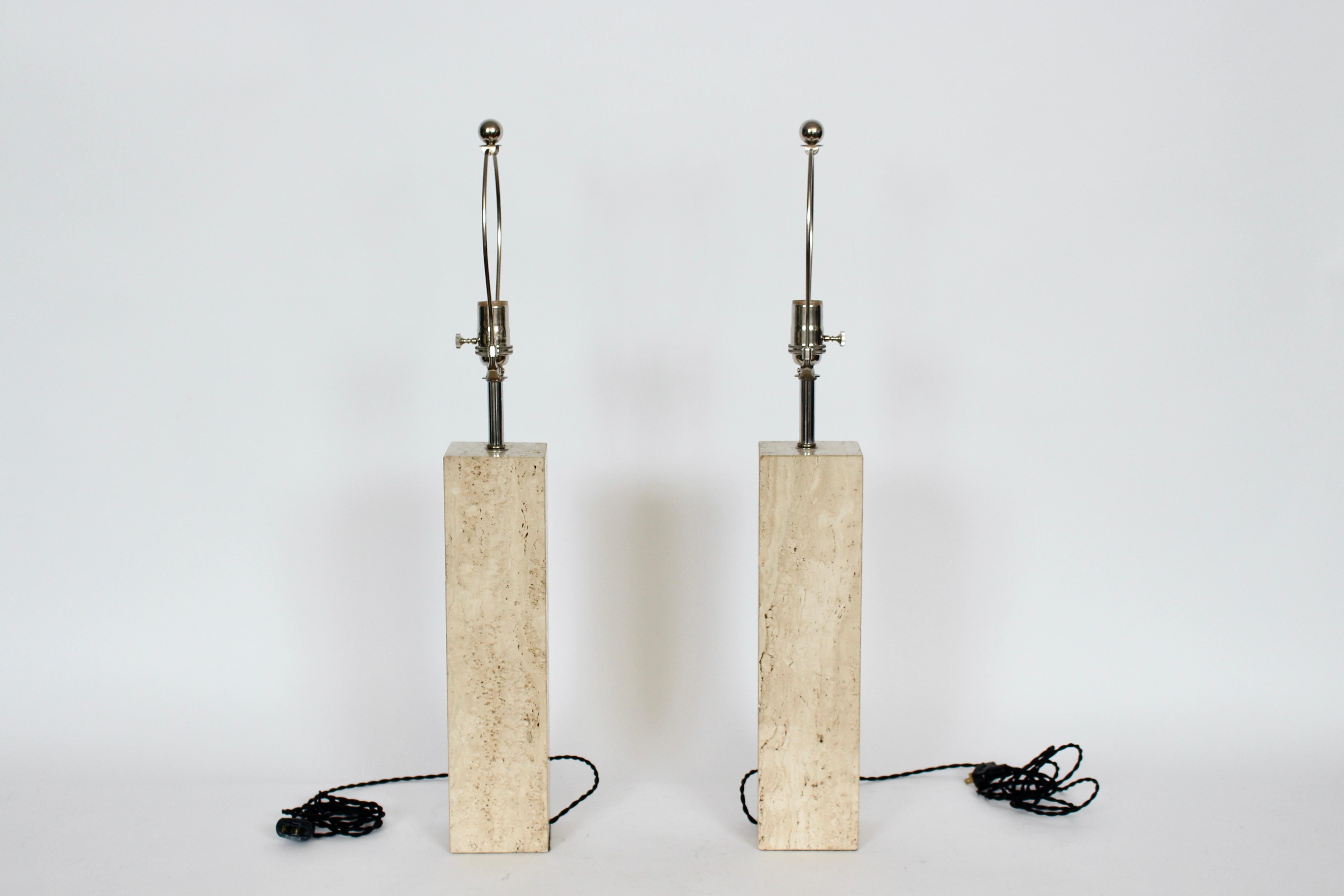 Late 20th Century Pair of George Kovacs Solid Travertine Table Lamps, 1970's