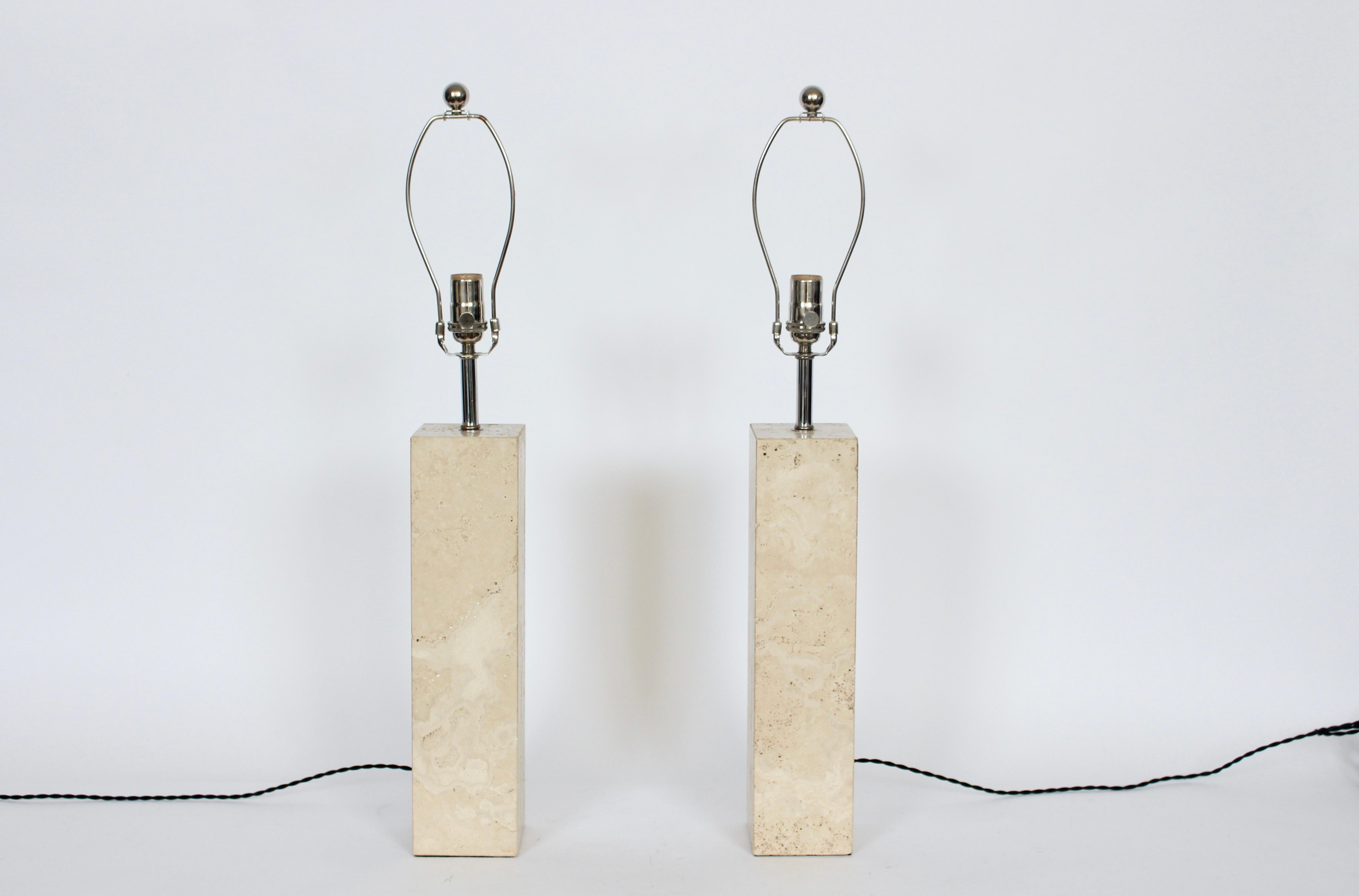 Pair of George Kovacs Solid Travertine Table Lamps, 1970's 1
