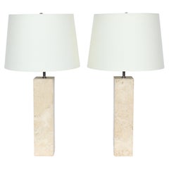 Pair of George Kovacs Solid Travertine Table Lamps, 1970's