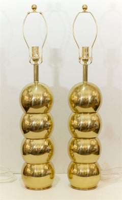Pair of George Kovacs Stacked Brass Globe Lamps