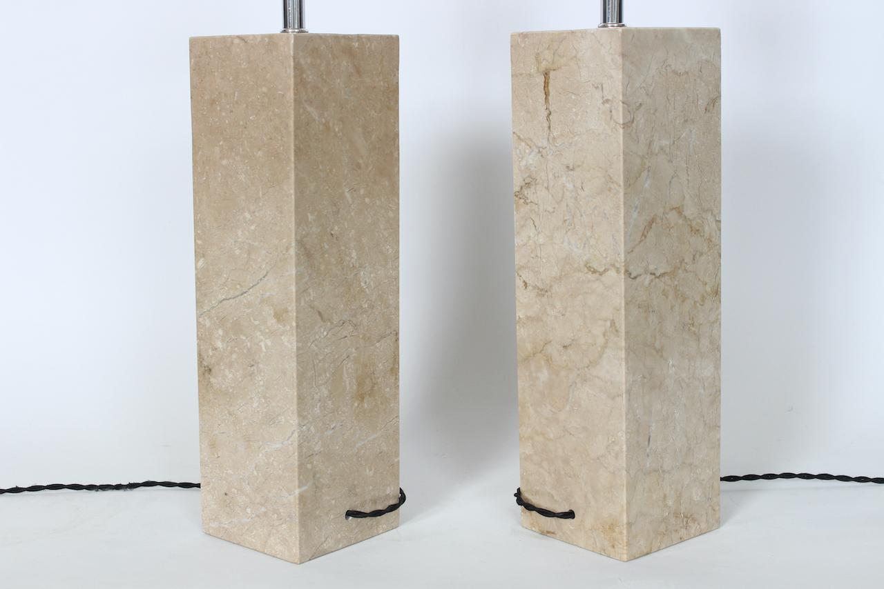 Pair of George Kovacs Beige Solid Travertine Table Lamps, 1970's For Sale 3