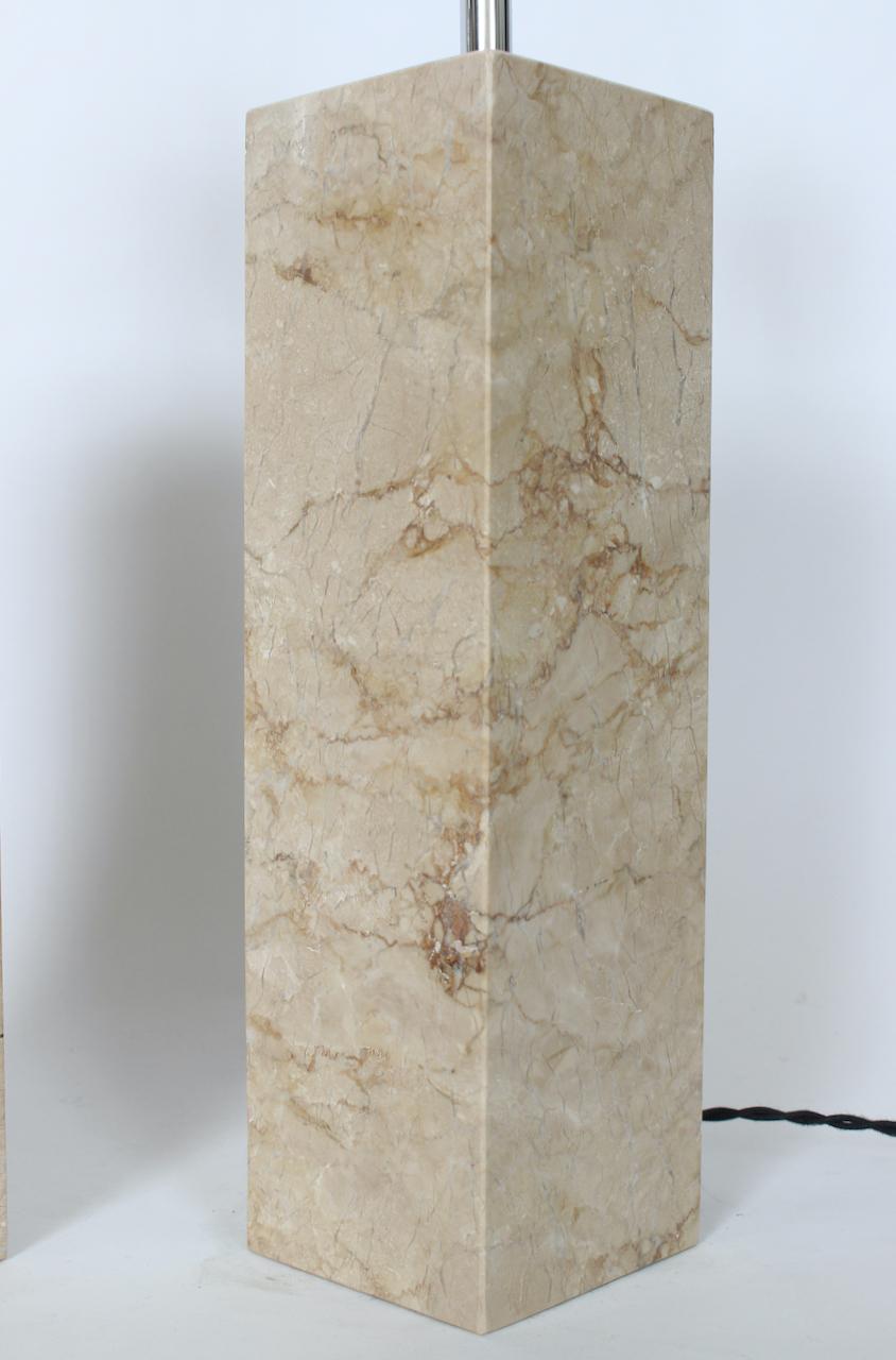 Pair of George Kovacs Tan Solid Travertine Table Lamps, 1970's For Sale 7