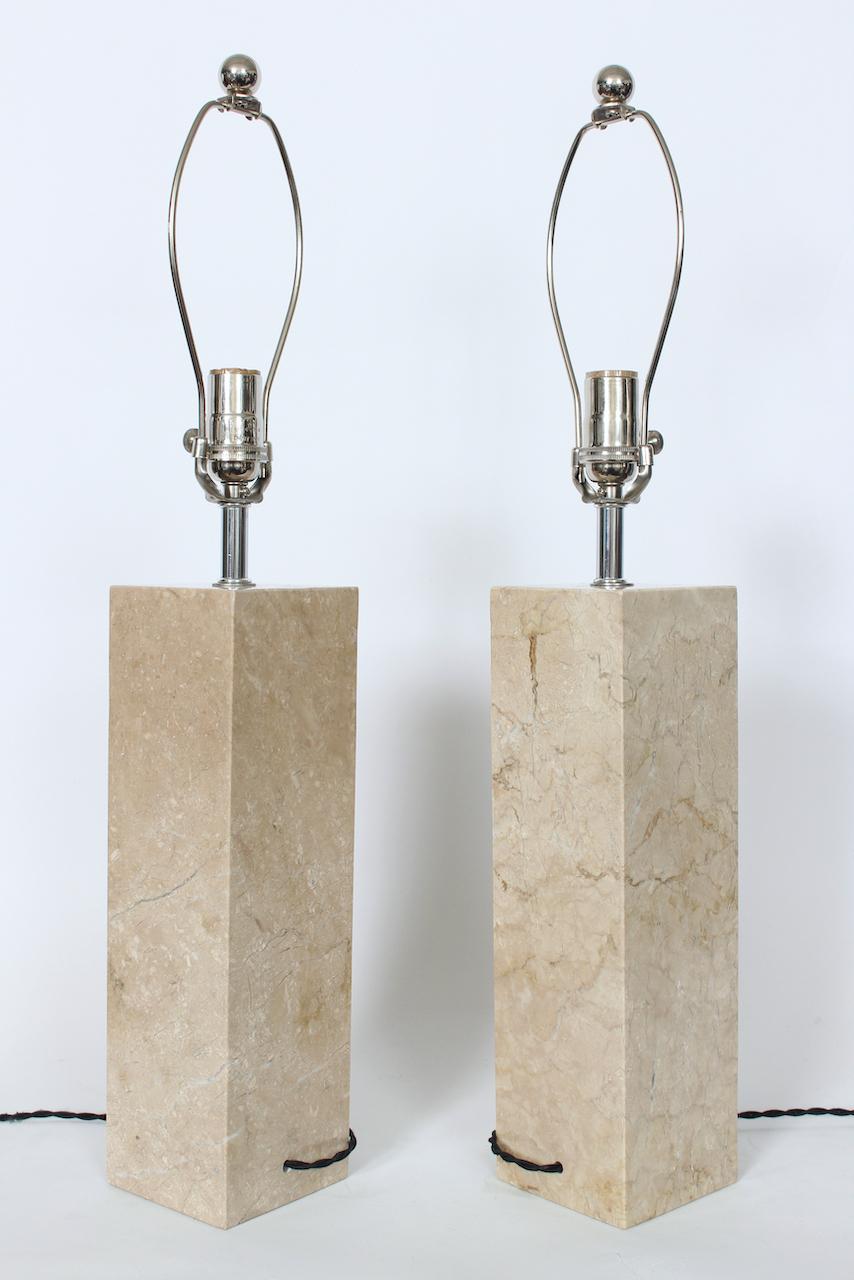 Pair of George Kovacs Beige Solid Travertine Table Lamps, 1970's For Sale 10