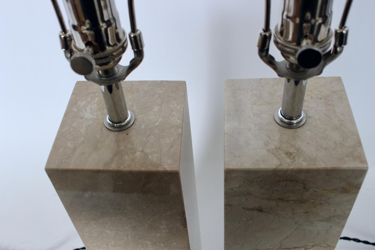 Pair of George Kovacs Tan Solid Travertine Table Lamps, 1970's For Sale 11