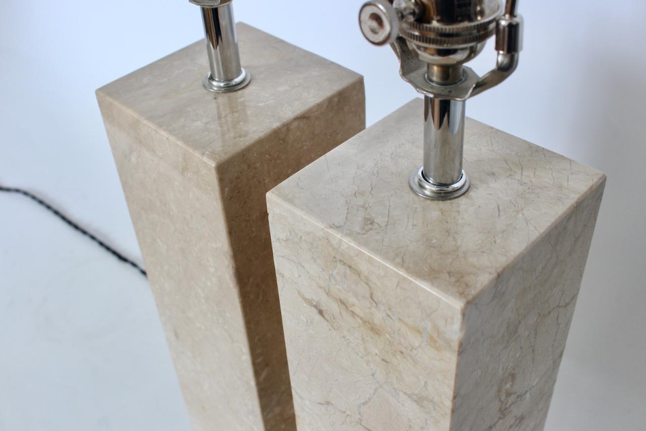 Pair of George Kovacs Tan Solid Travertine Table Lamps, 1970's For Sale 12