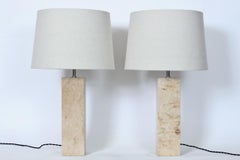 Pareja de lámparas de sobremesa George Kovacs de travertino macizo en tono beige, años 70