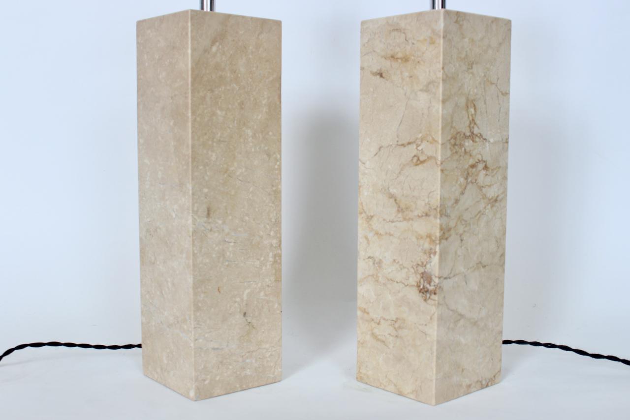 Pair of George Kovacs Tan Solid Travertine Table Lamps, 1970's For Sale 2