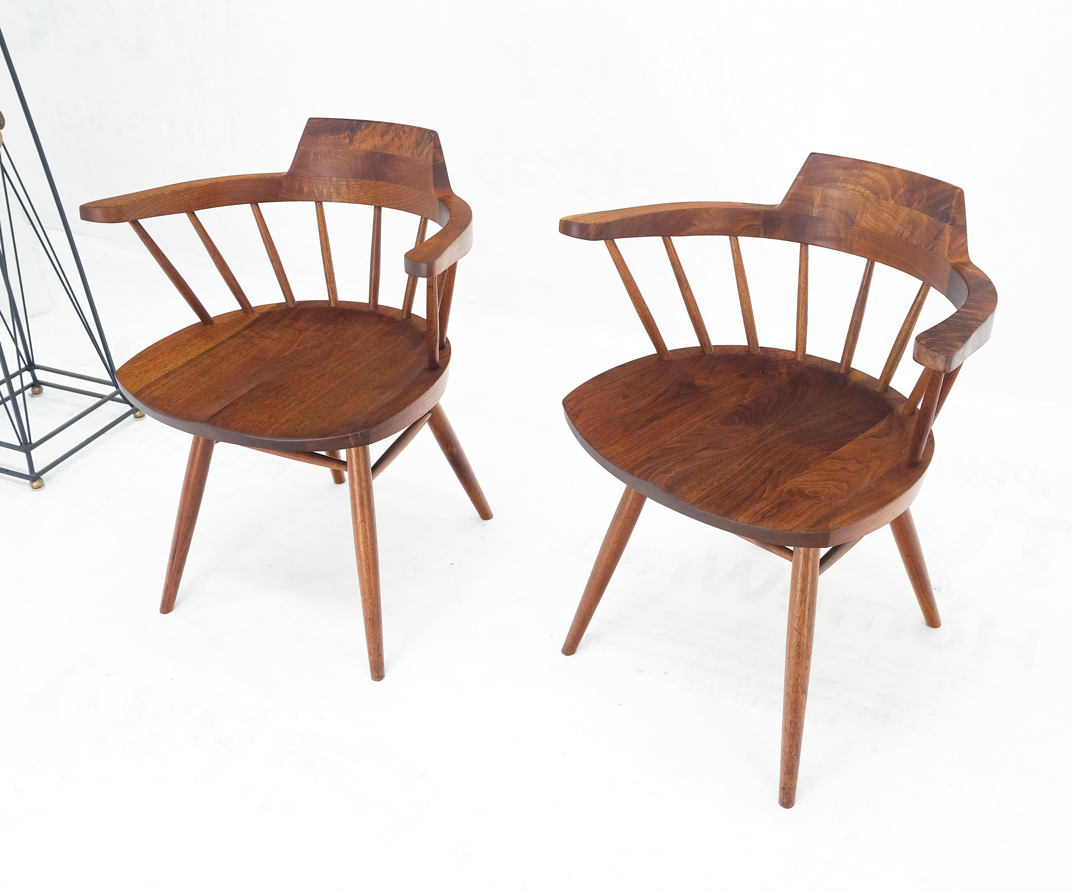 Pair of George Nakashima Captain's Dining Chairs in Walnut For Sale 4