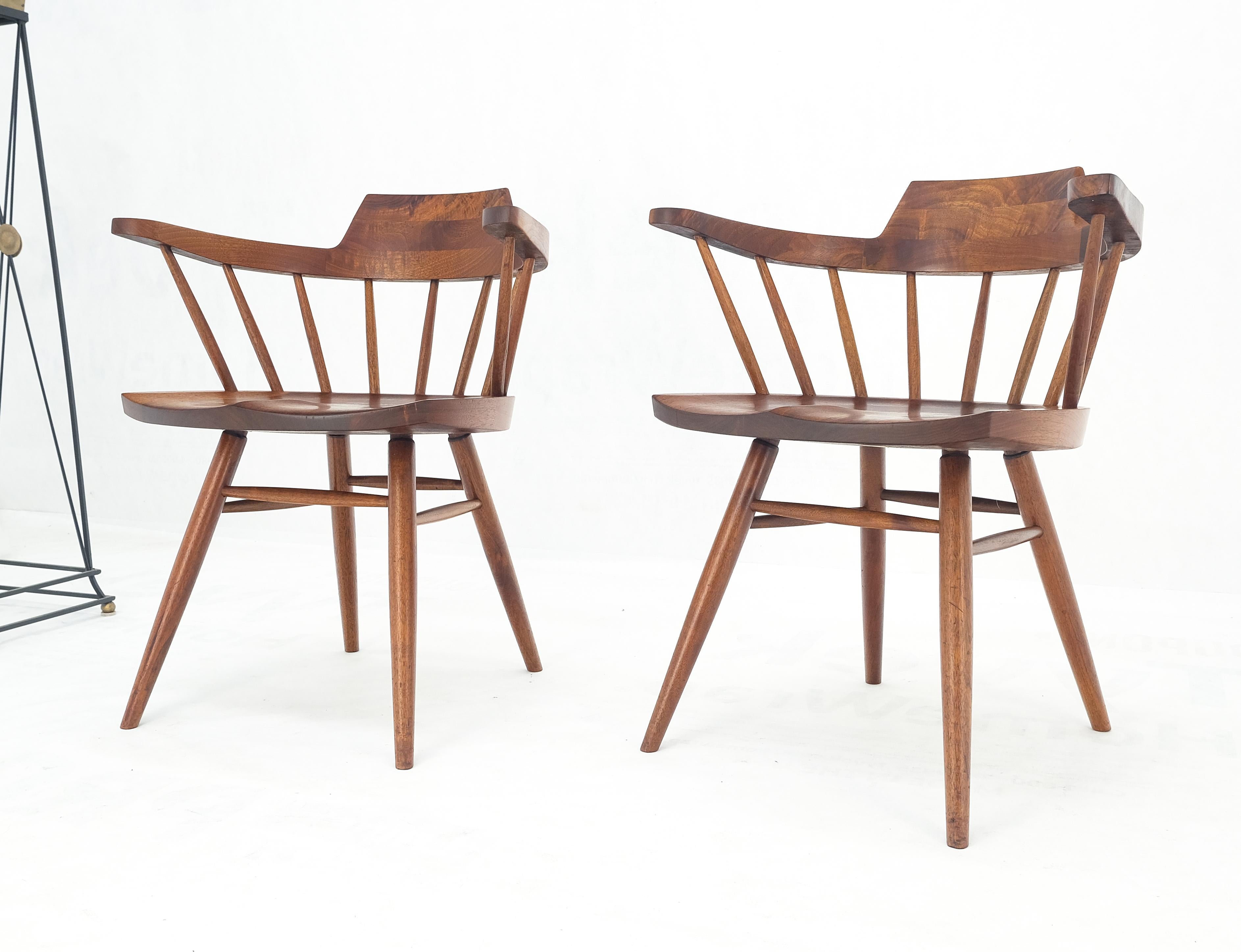 Pair of George Nakashima Captain's Dining Chairs in Walnut For Sale 6