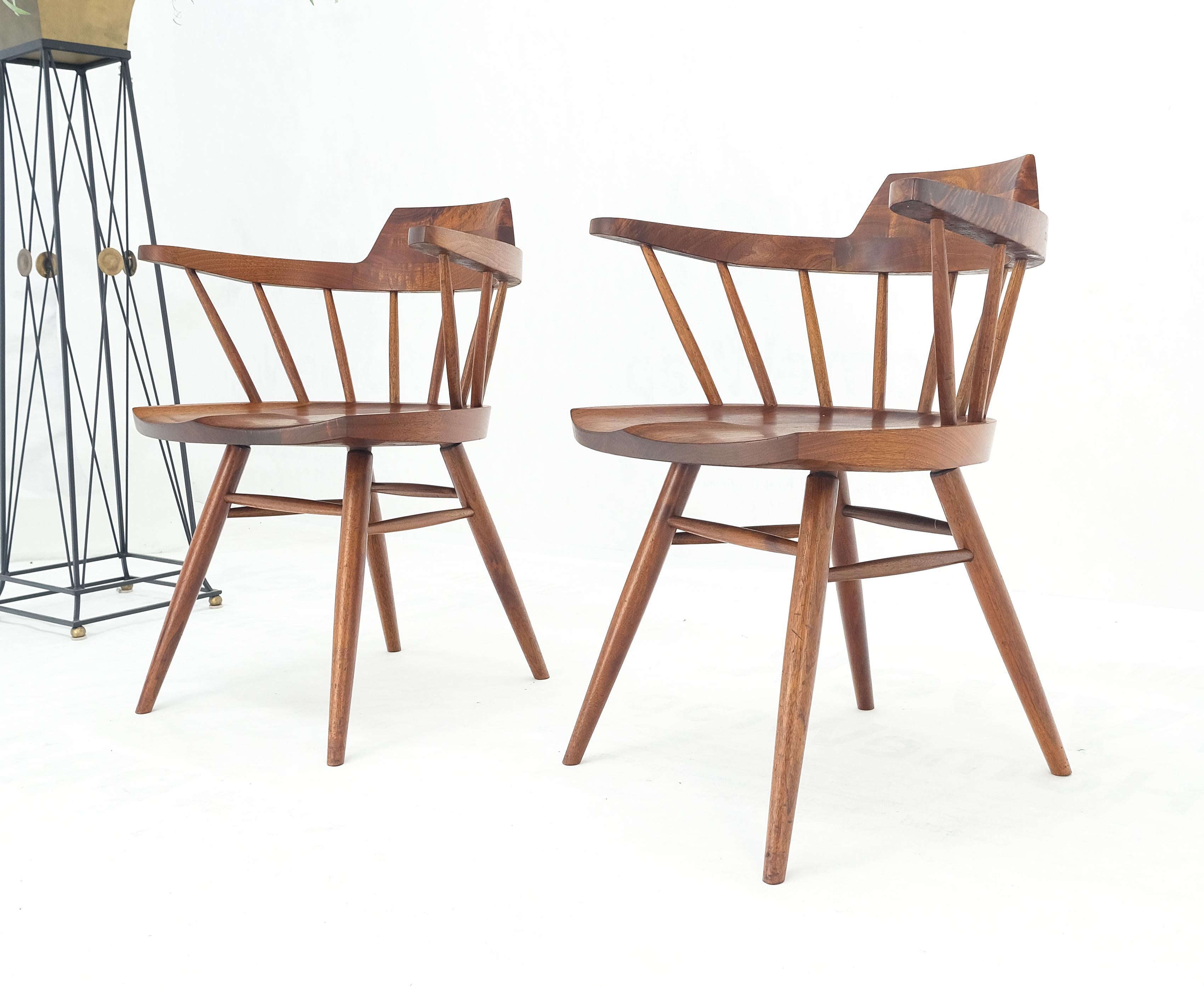 Pair of George Nakashima Captain's Dining Chairs in Walnut For Sale 7